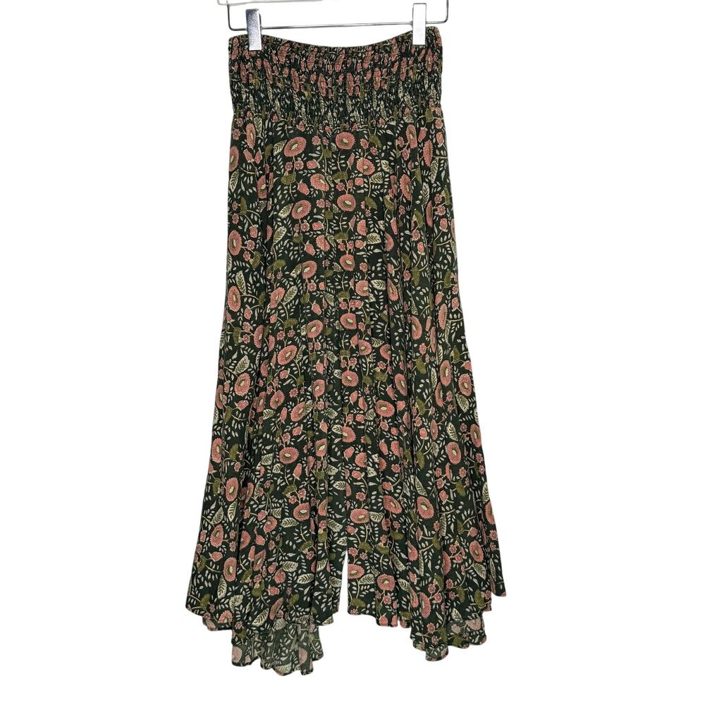 Natural Life Floral Smocked Waist Wide Leg Pants M Boho Botanical Hippie